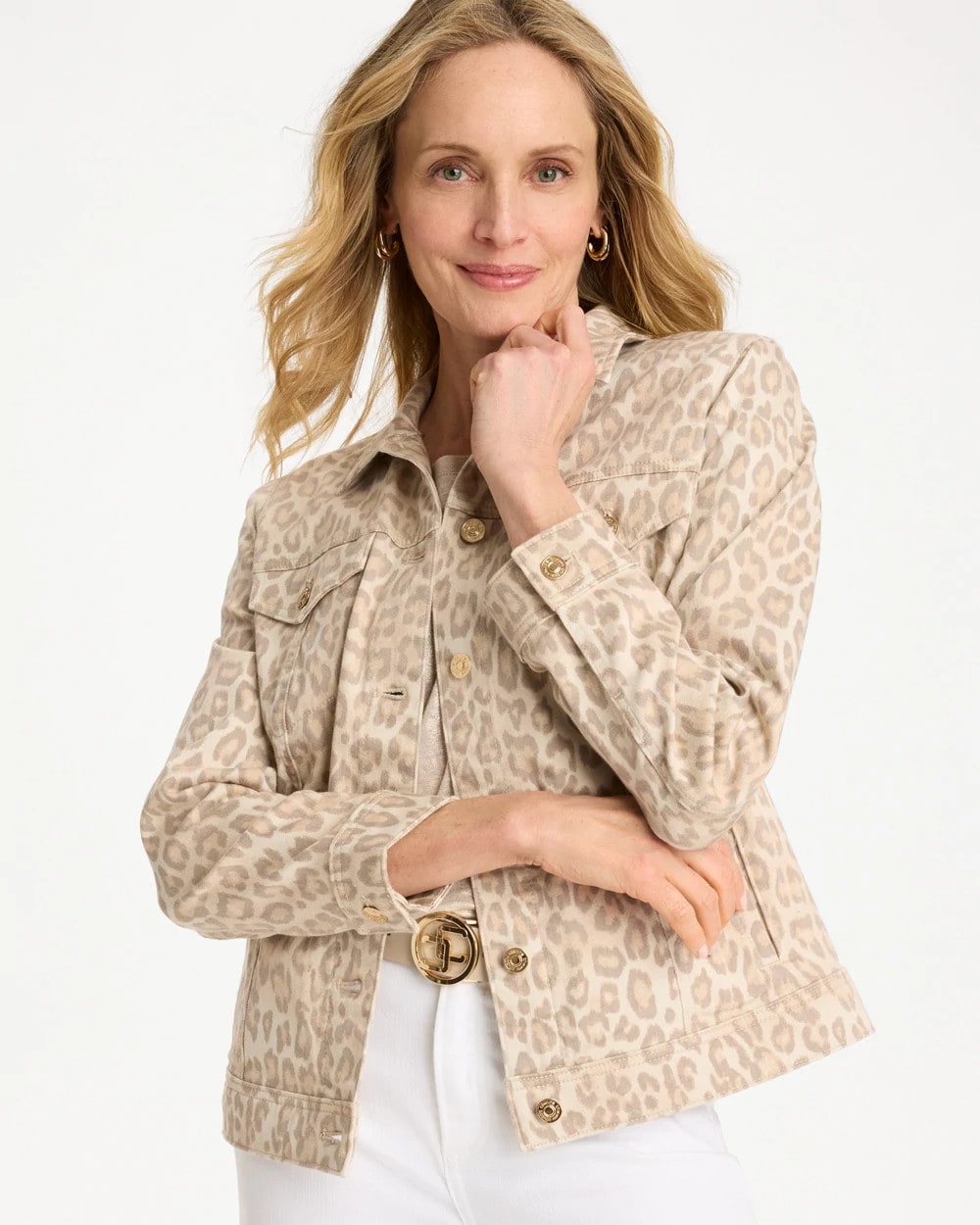 Chico's Trusted - Denim Leopard Print Jacket Classic Animal