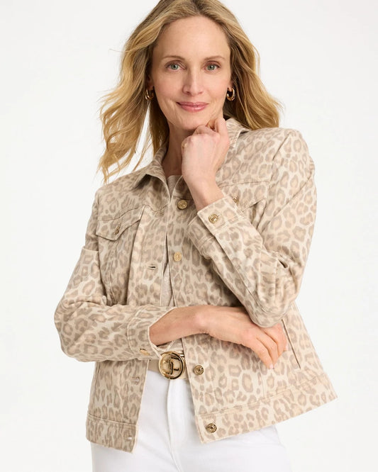 Chico's Trusted - Denim Leopard Print Jacket Classic Animal