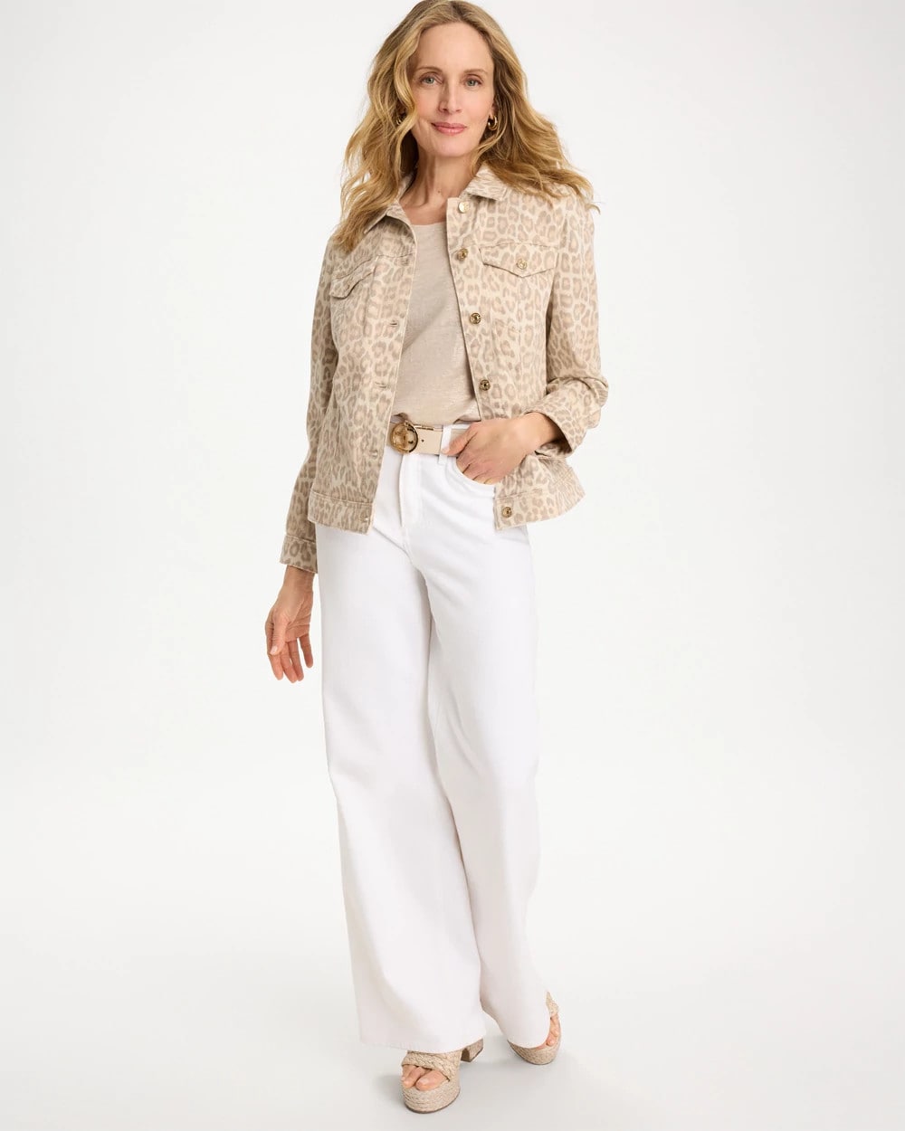 Chico's Trusted - Denim Leopard Print Jacket Classic Animal