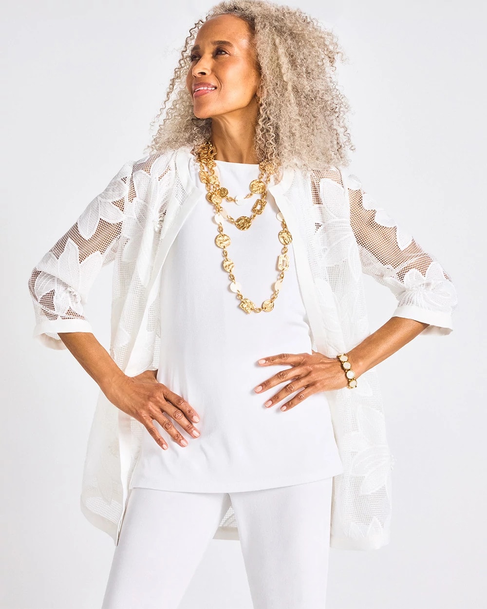 Chico's Exclusive - Travelers™ Collection Floral Applique Jacket Travelers Winter Drift