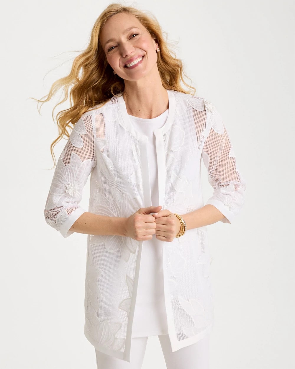 Chico's Exclusive - Travelers™ Collection Floral Applique Jacket Travelers Winter Drift