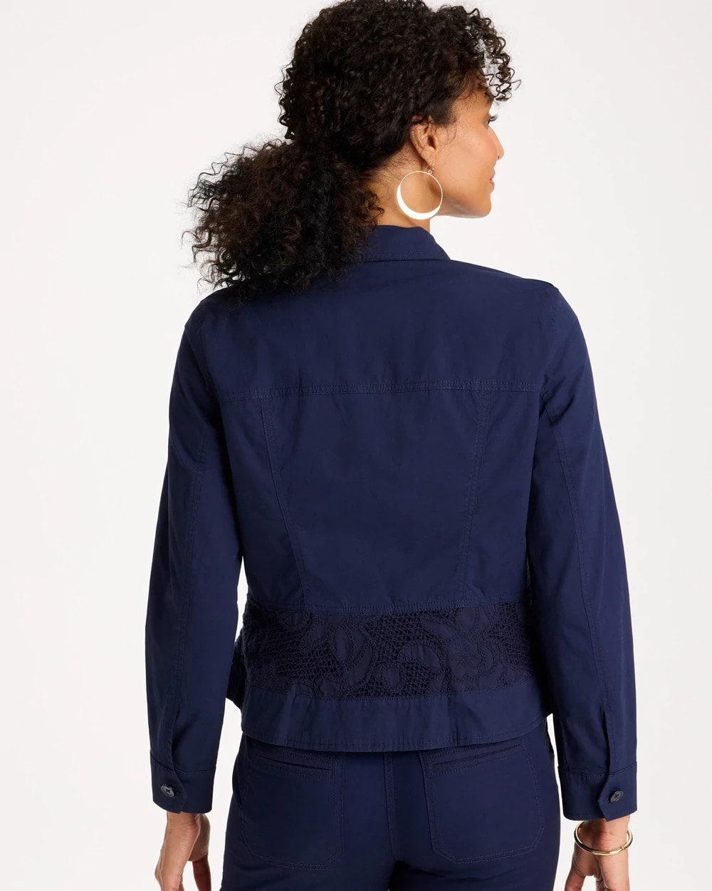 Chico's Signature - Poplin Cotton Lace Peplum Jacket Passport Blue
