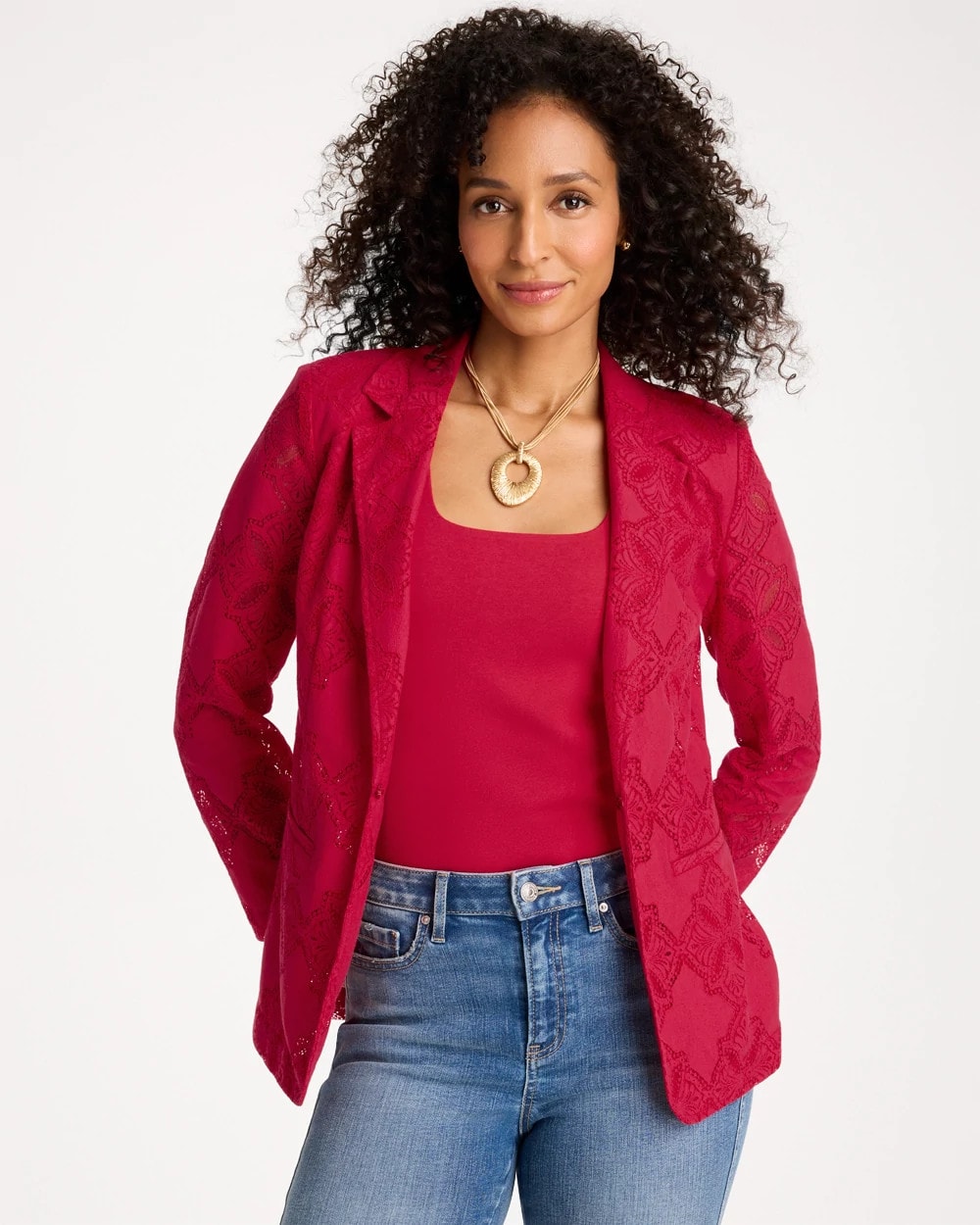 Chico's Deals - Lace Cutwork Blazer Cherry Lush