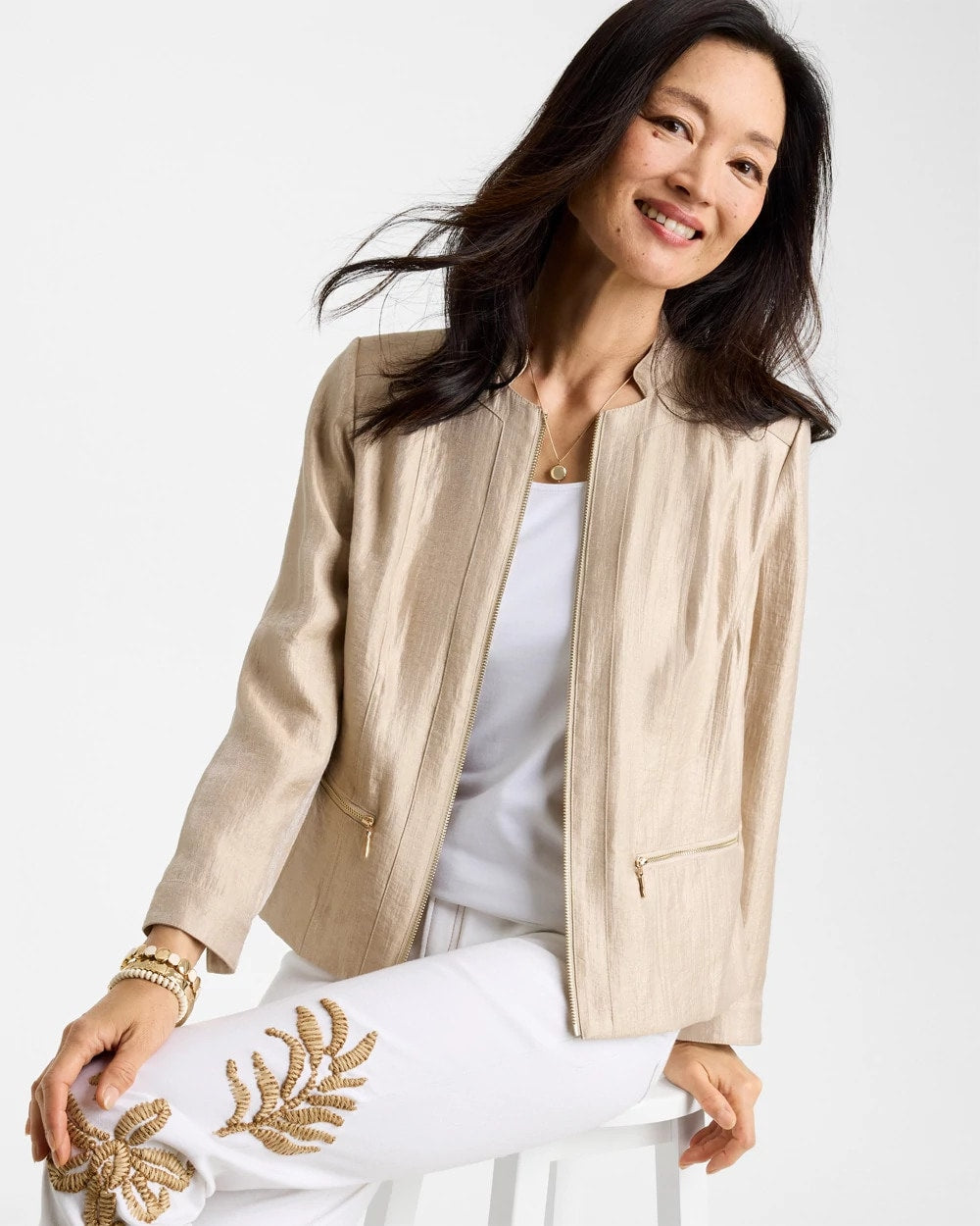 Chico's Featured - Sheen Stand Collar Jacket Khaki