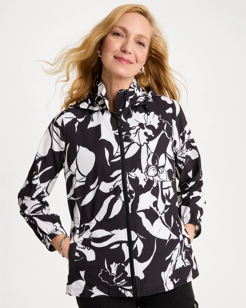 Chico's Special Offer - Zenergy® Ripstop Floral Nights Anorak Jacket Black