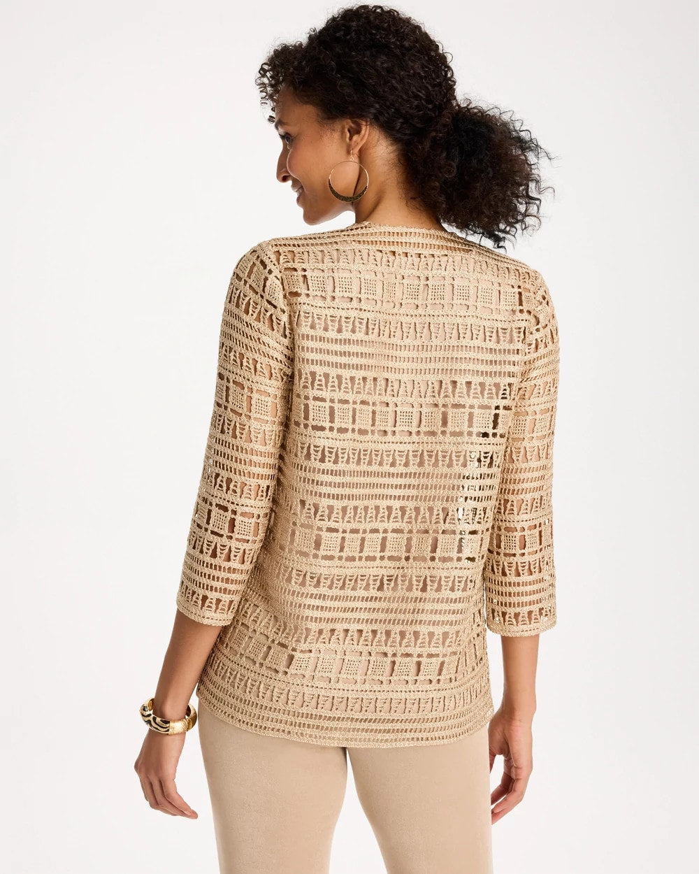 Chico's Recommended - Travelers™ Metallic Crochet Cardigan Gold