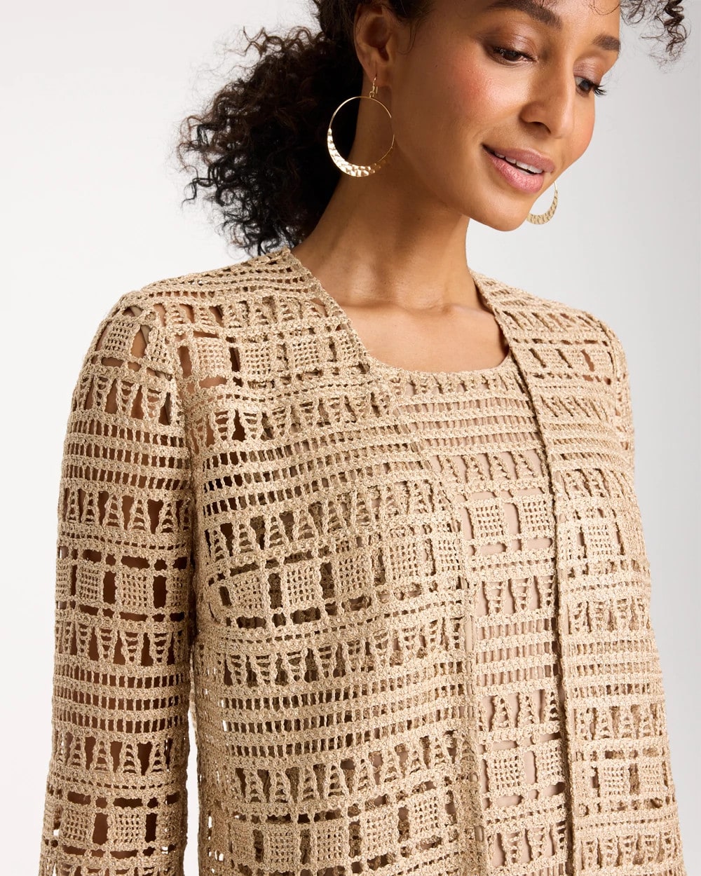 Chico's Recommended - Travelers™ Metallic Crochet Cardigan Gold