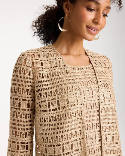 Chico's Recommended - Travelers™ Metallic Crochet Cardigan Gold
