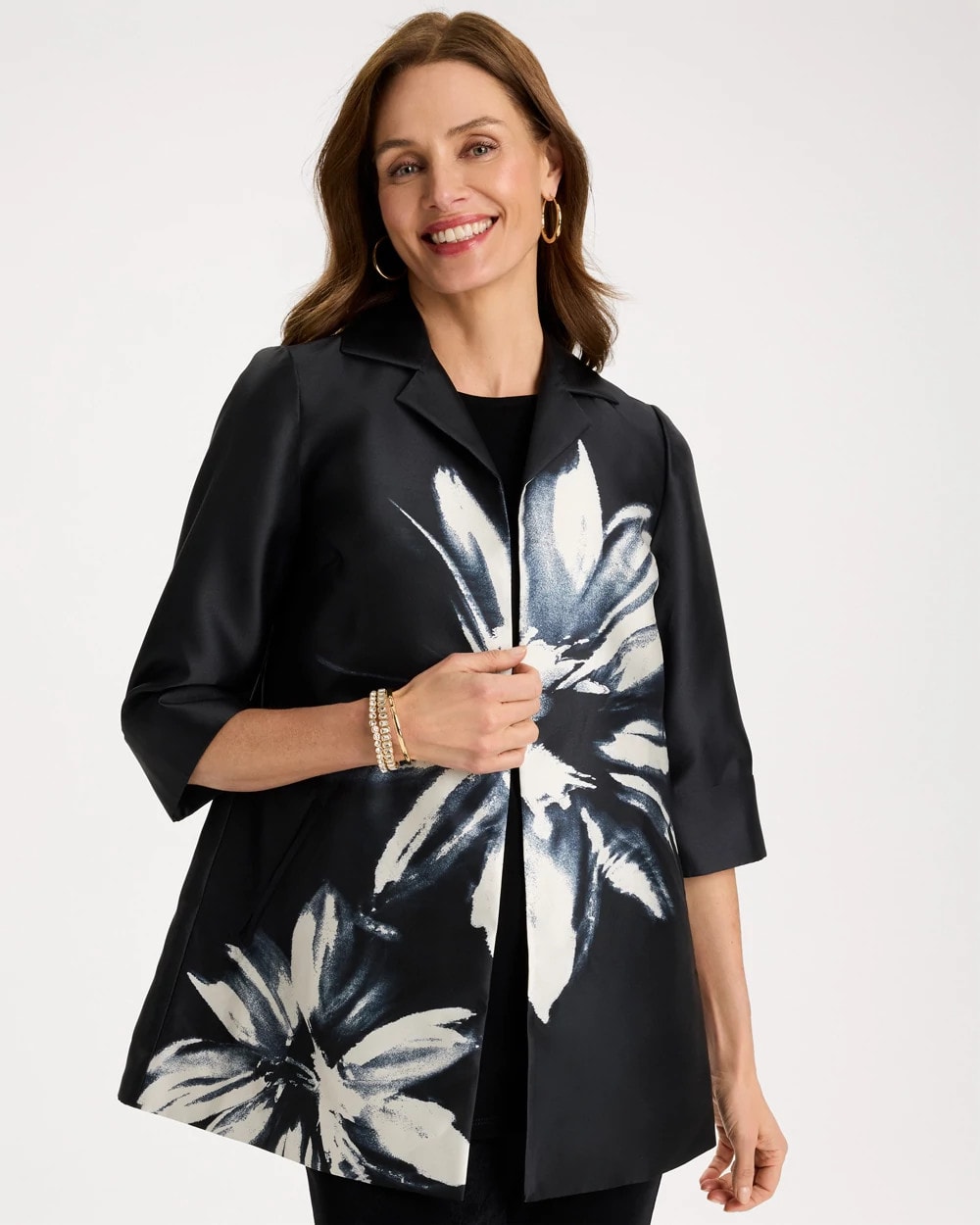 Chico's Everyday - Travelers™ Collection Floral Long Jacket Travelers Black