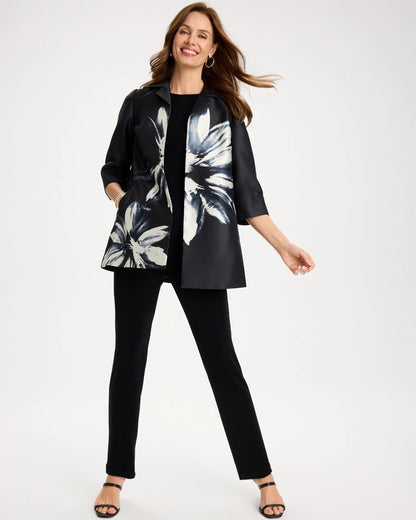 Chico's Everyday - Travelers™ Collection Floral Long Jacket Travelers Black