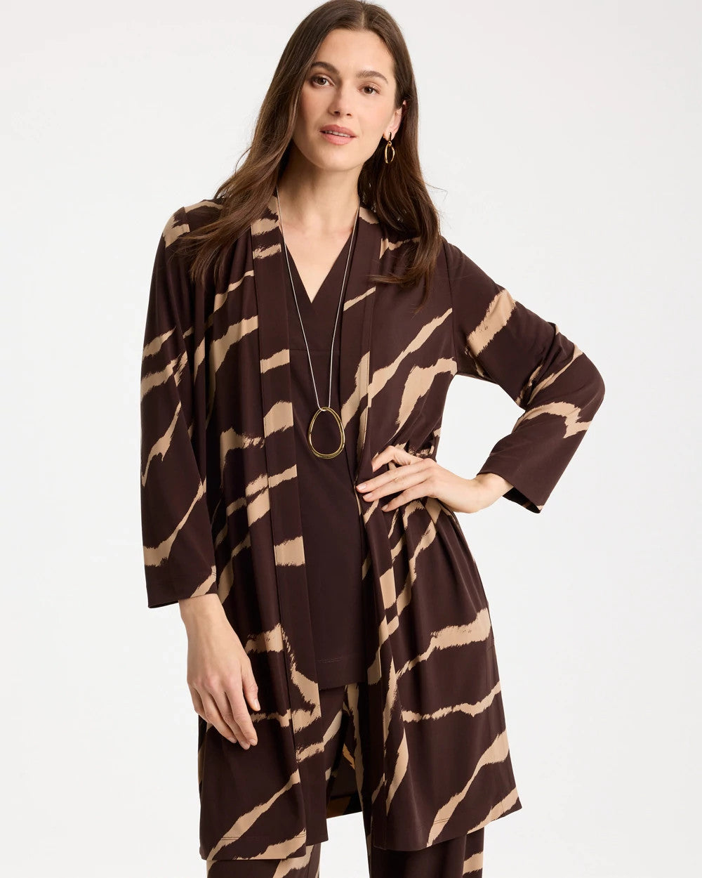 Chico's Signature - Travelers™ Knit Animal Print Duster Cardigan Cocoa Bean