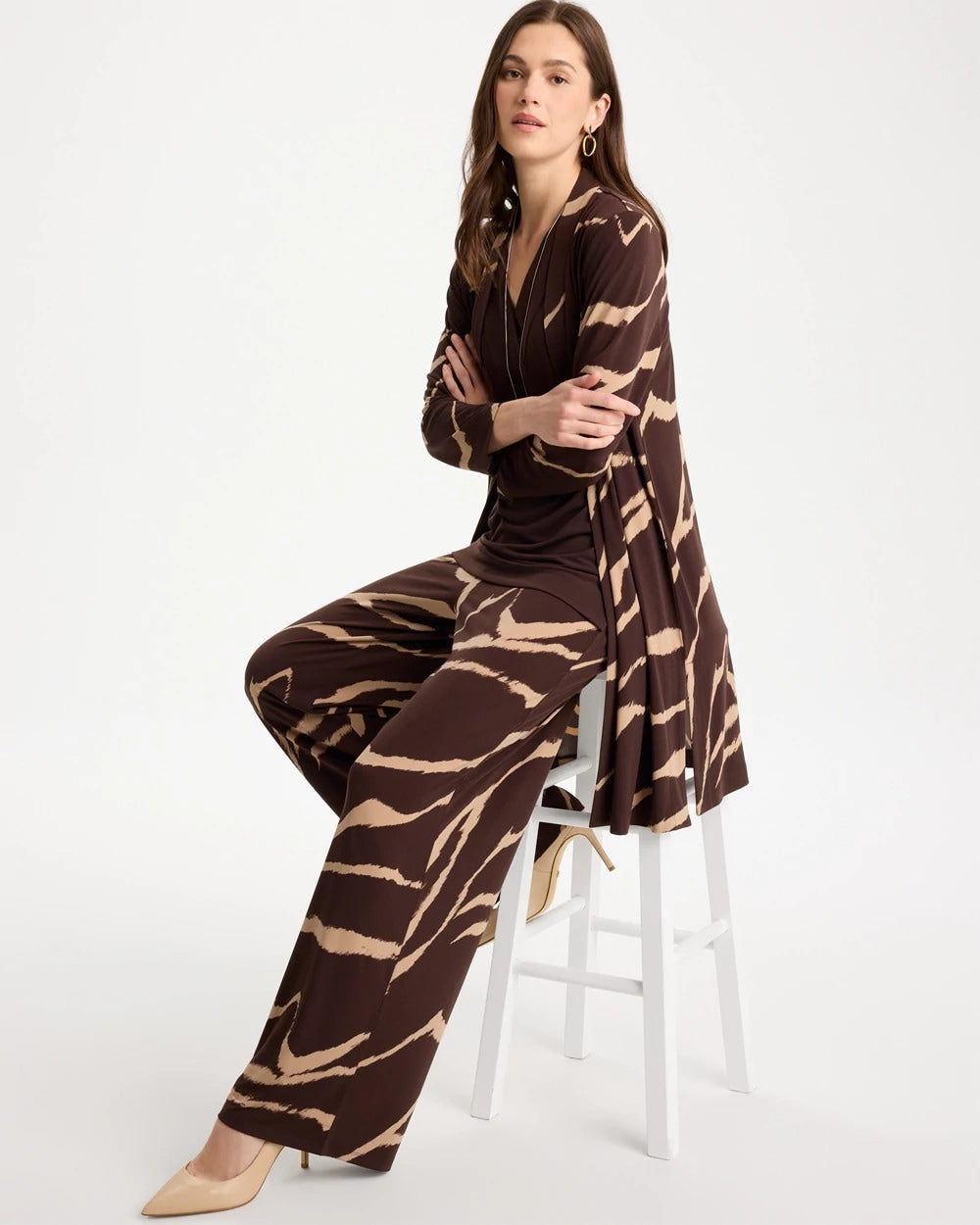 Chico's Signature - Travelers™ Knit Animal Print Duster Cardigan Cocoa Bean