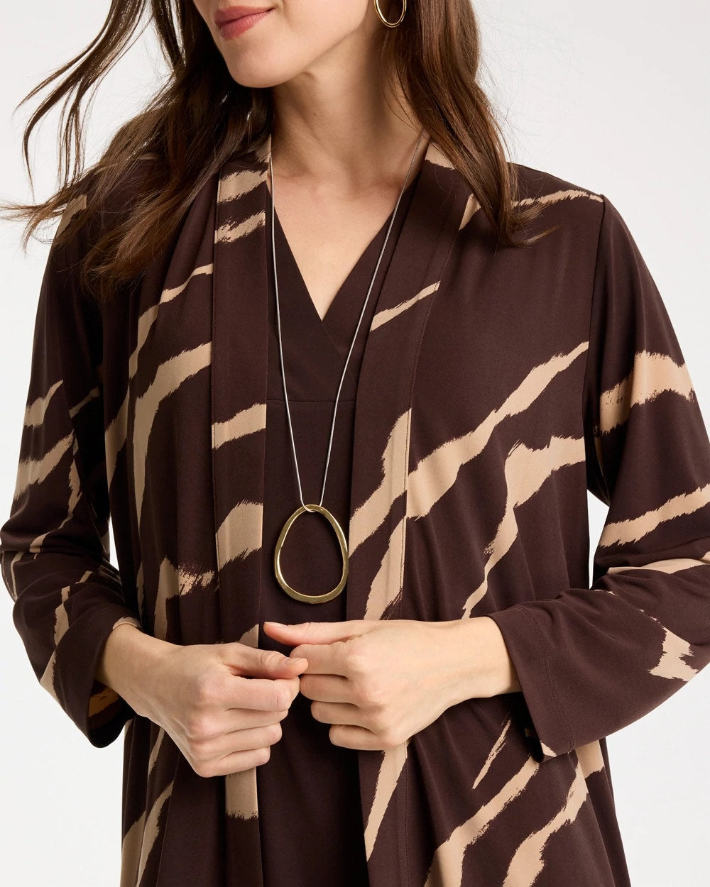 Chico's Signature - Travelers™ Knit Animal Print Duster Cardigan Cocoa Bean