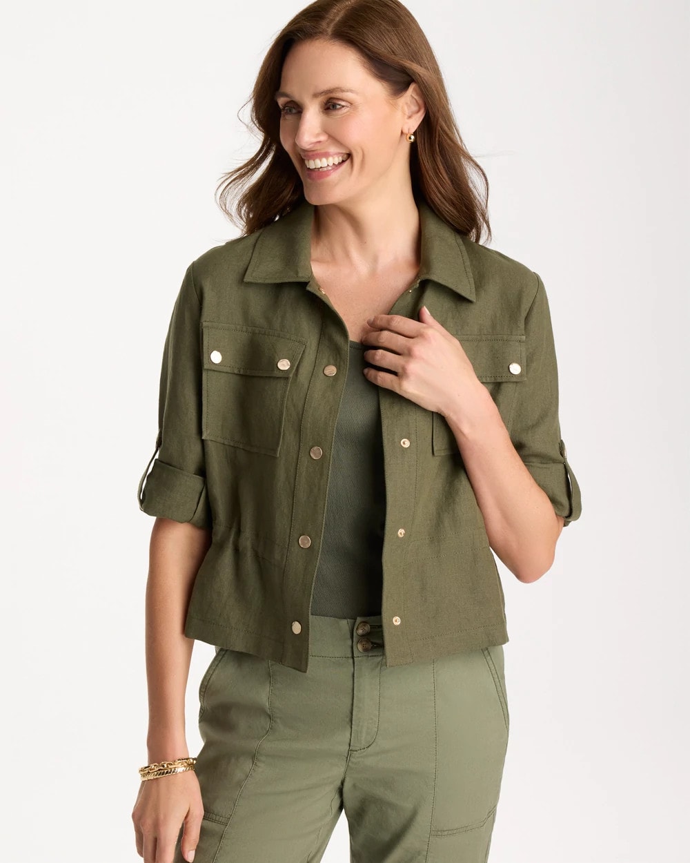 Chico's Signature - Linen Cargo Jacket Olive