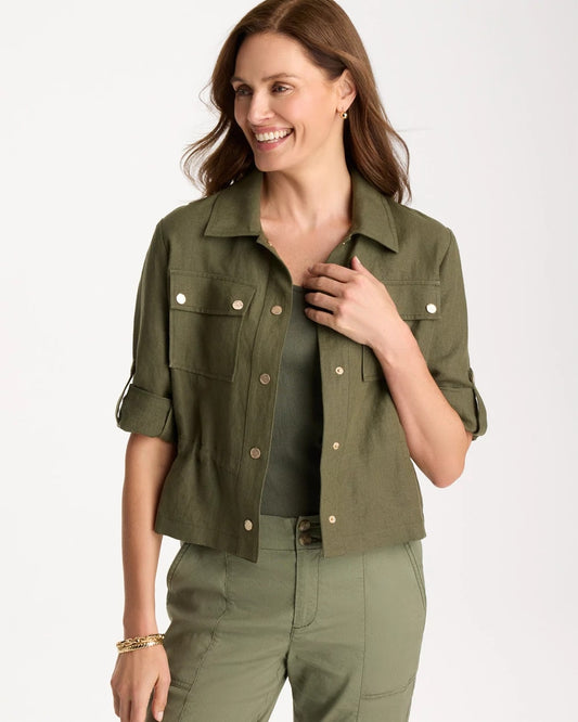 Chico's Signature - Linen Cargo Jacket Olive