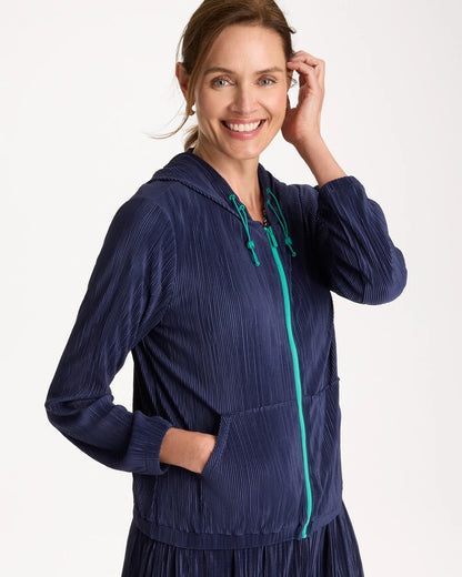 Chico's Special Offer - Zenergy® Micro Plisse Hooded Jacket Passport Blue