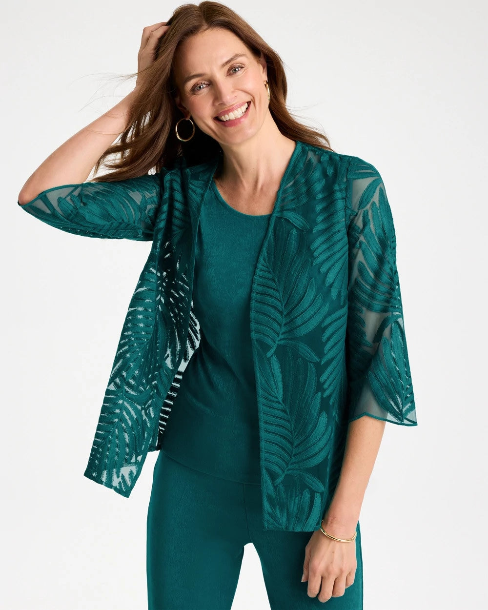 Chico's Recommended - Travelers™ Collection Palm Frond Sheer Jacket Jade Glow