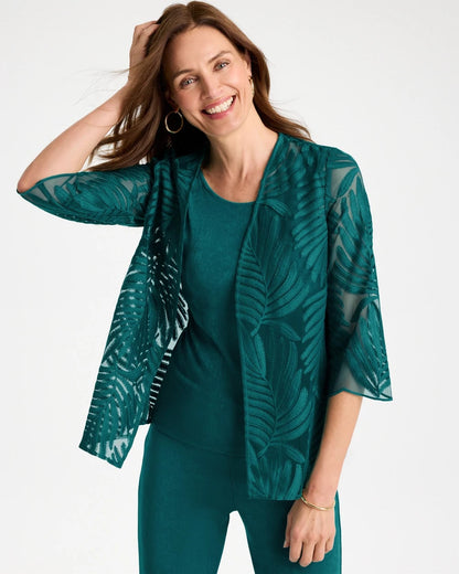 Chico's Recommended - Travelers™ Collection Palm Frond Sheer Jacket Jade Glow