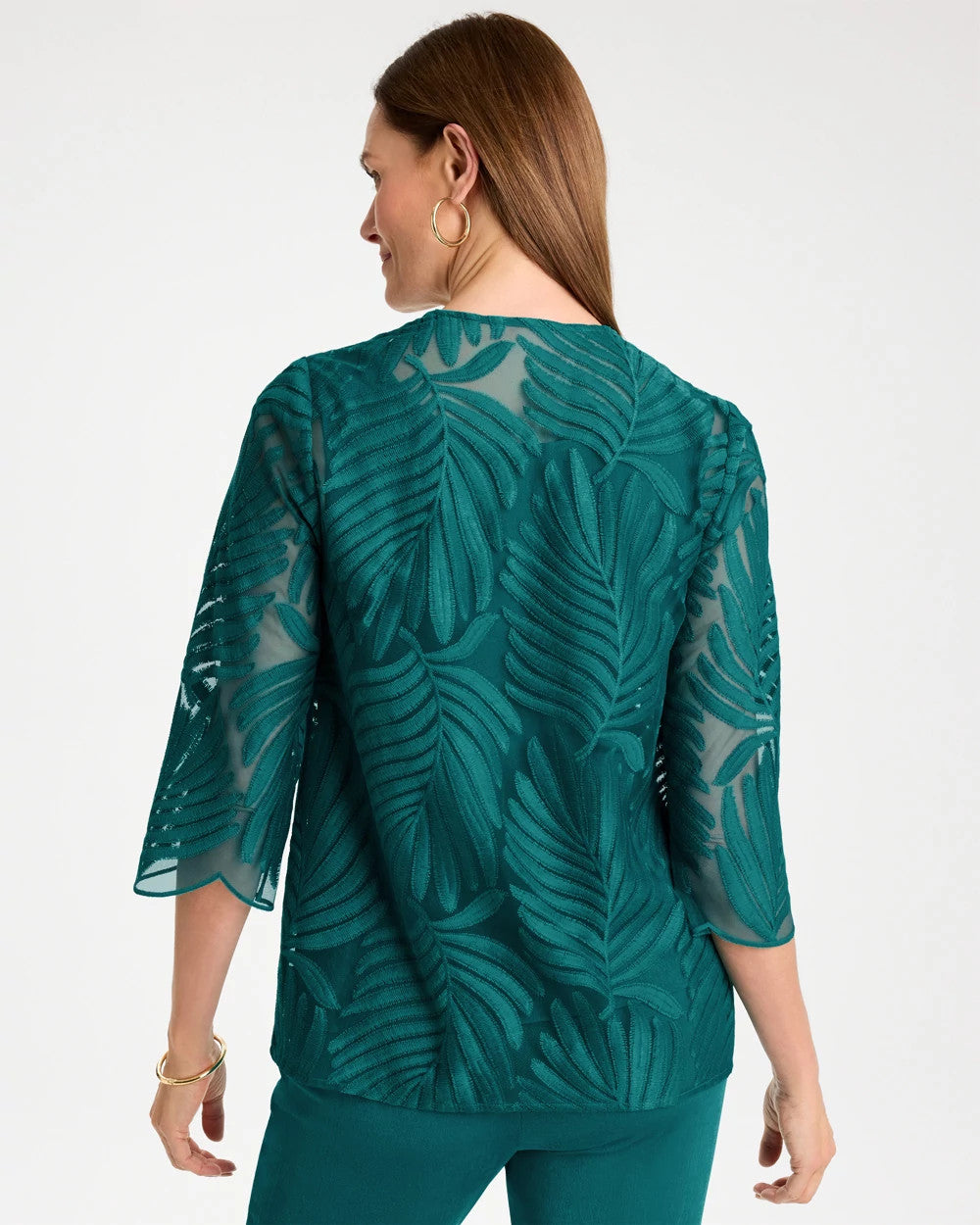 Chico's Recommended - Travelers™ Collection Palm Frond Sheer Jacket Jade Glow