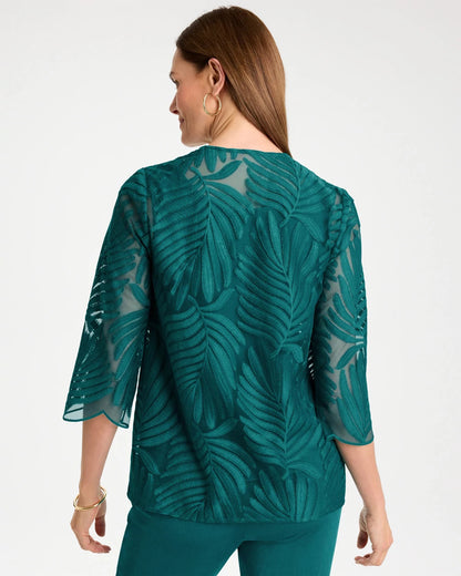 Chico's Recommended - Travelers™ Collection Palm Frond Sheer Jacket Jade Glow