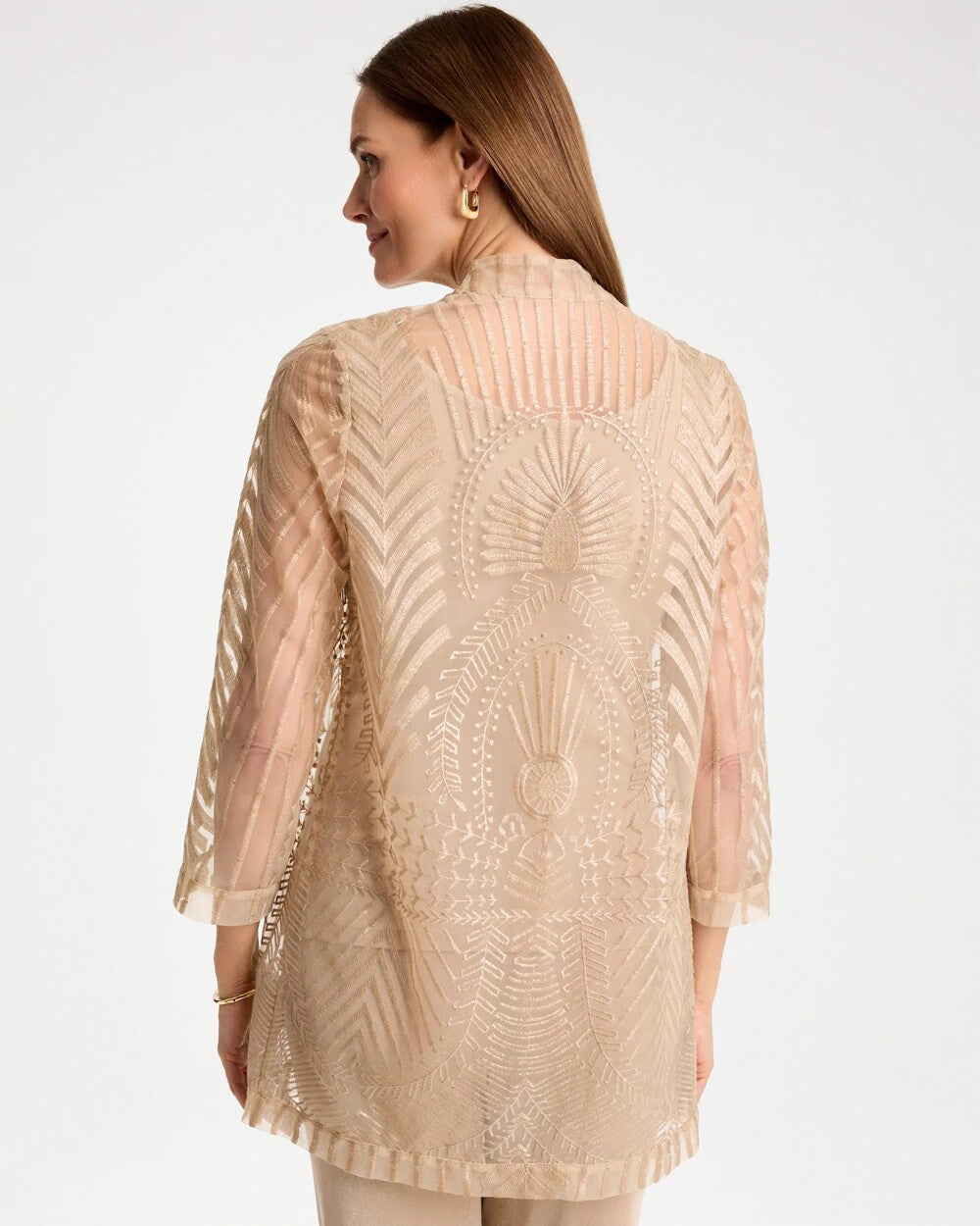 Chico's Premium - Travelers™ Sheer Embroidered Cardigan New Sonora Sand