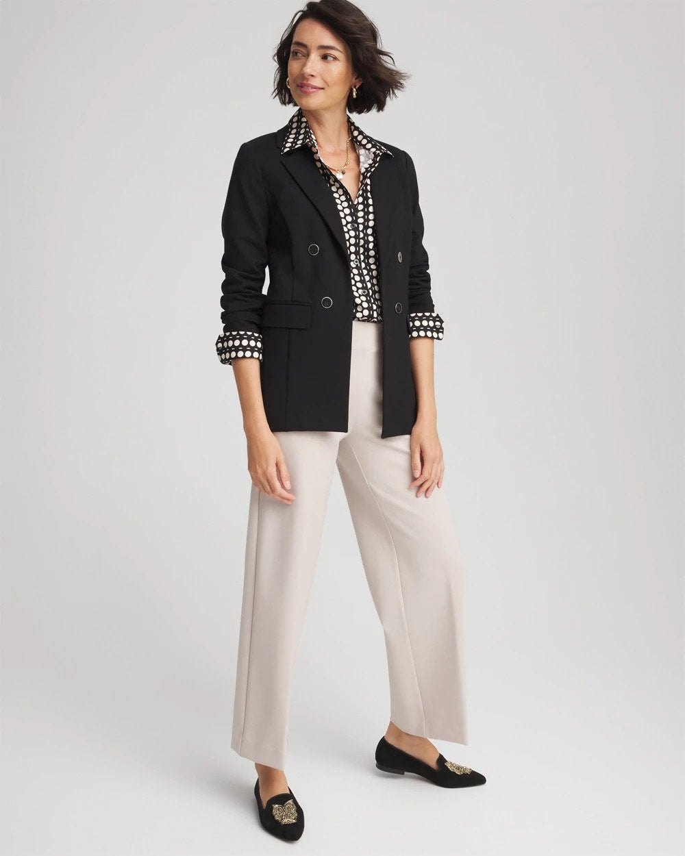 Chico's Signature - Ponte Double-Breasted Knit Blazer Black