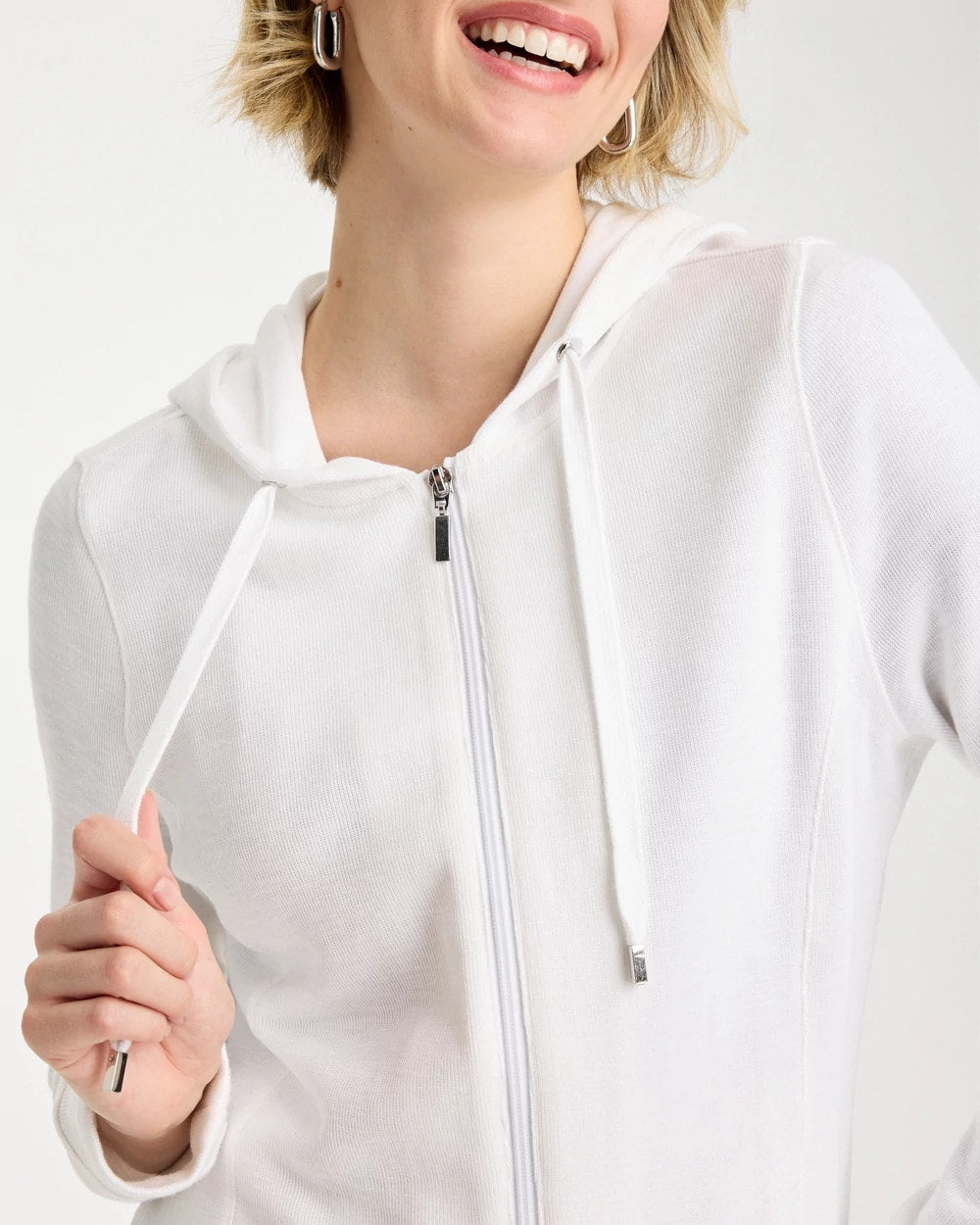 Chico's Great Value - Zenergy® Beach Slub Zip-Front Hoodie Alabaster
