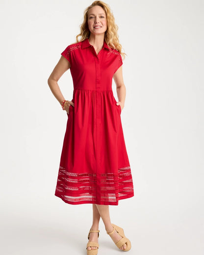 Chico's Smart Buy - Lace Trim Midi Shirtdress Cherry Lush