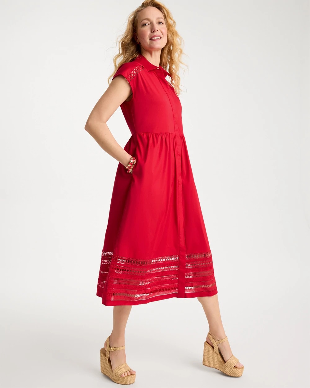 Chico's Smart Buy - Lace Trim Midi Shirtdress Cherry Lush