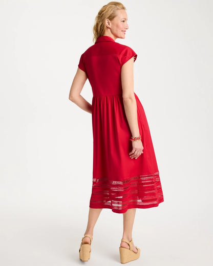 Chico's Smart Buy - Lace Trim Midi Shirtdress Cherry Lush