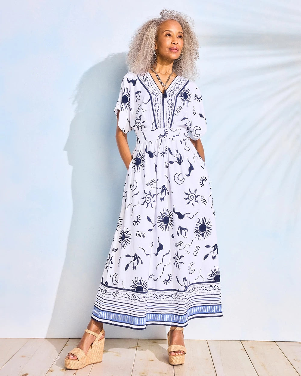 Chico's Trending - Slub Flutter-Sleeve Vacation Dress Passport Blue