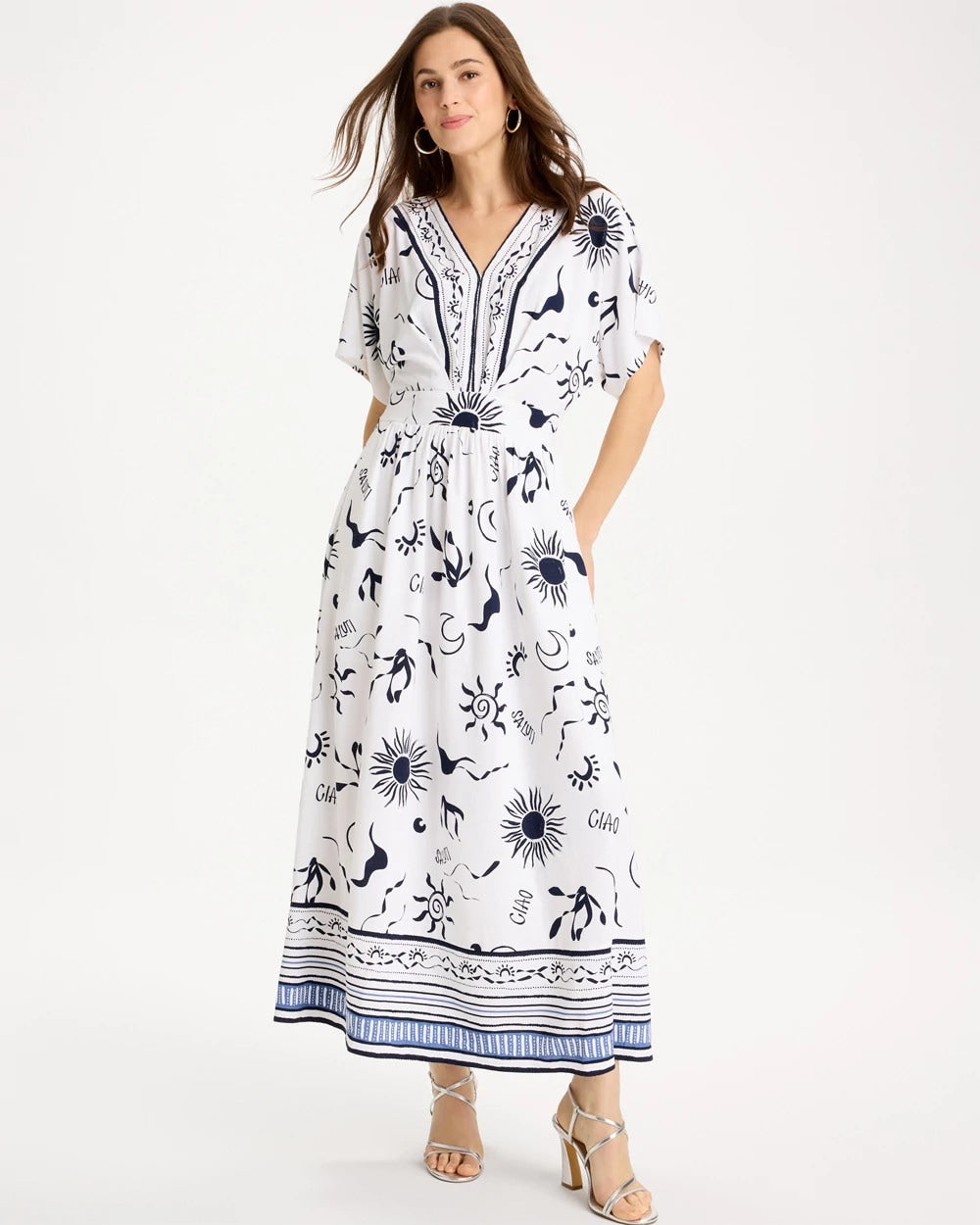 Chico's Trending - Slub Flutter-Sleeve Vacation Dress Passport Blue