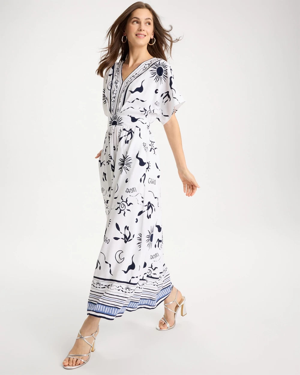 Chico's Trending - Slub Flutter-Sleeve Vacation Dress Passport Blue