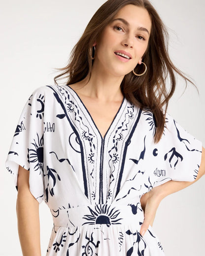Chico's Trending - Slub Flutter-Sleeve Vacation Dress Passport Blue