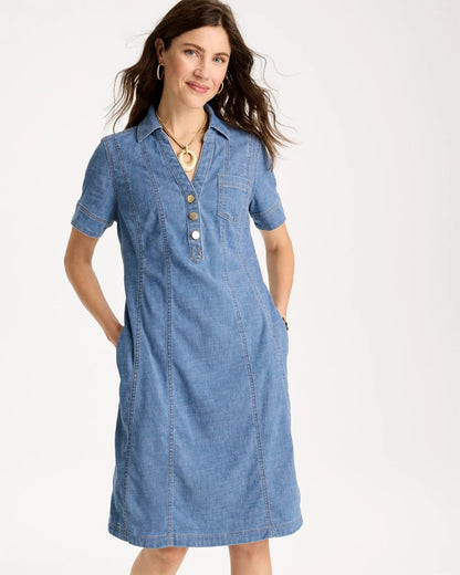 Chico's Featured - Soft-Stretch Hemp Denim Shirtdress Palm Isle Indigo