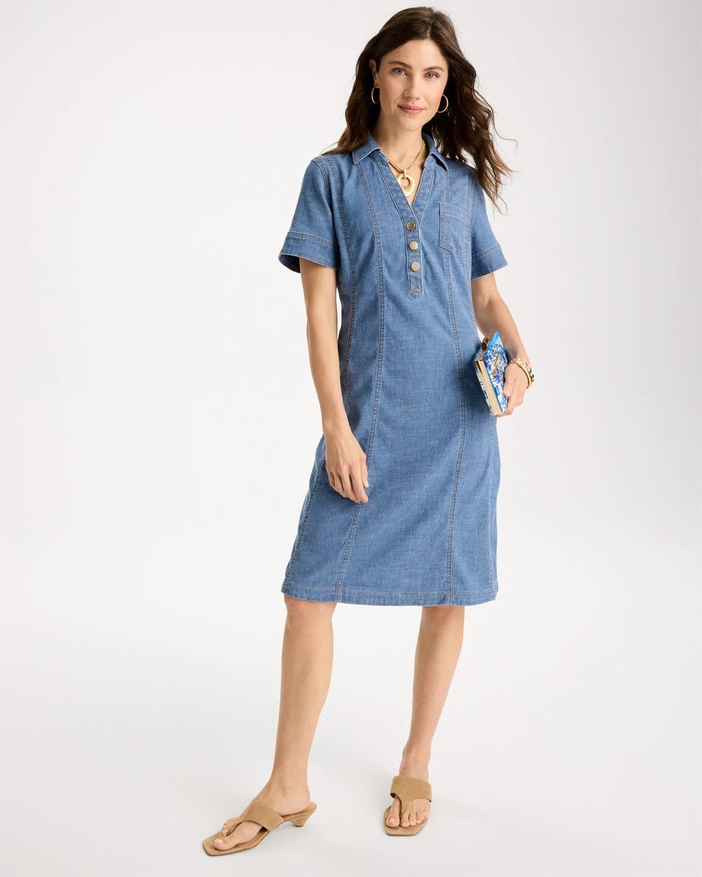 Chico's Featured - Soft-Stretch Hemp Denim Shirtdress Palm Isle Indigo