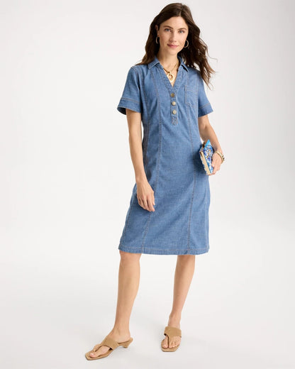Chico's Featured - Soft-Stretch Hemp Denim Shirtdress Palm Isle Indigo