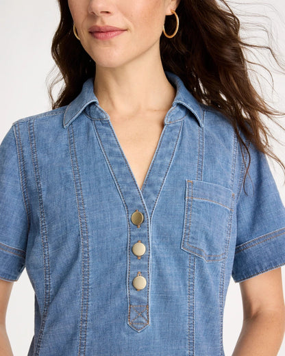 Chico's Featured - Soft-Stretch Hemp Denim Shirtdress Palm Isle Indigo