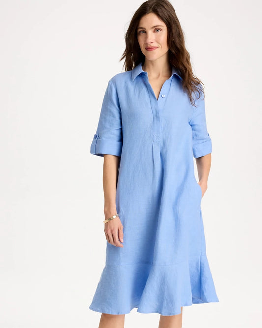 Chico's Great Value - Linen Flounce Dress Blue Veil