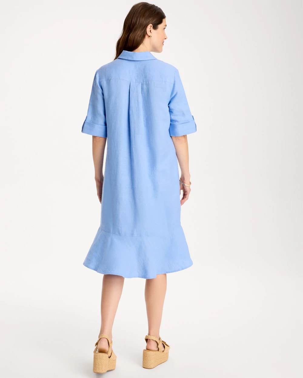 Chico's Great Value - Linen Flounce Dress Blue Veil
