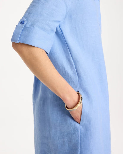 Chico's Great Value - Linen Flounce Dress Blue Veil