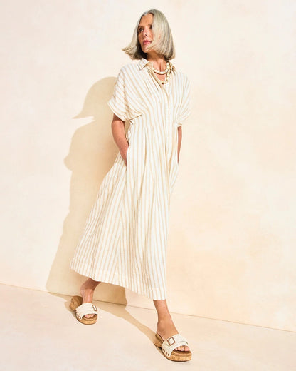 Chico's Popular - Linen-Blend Metallic Striped Dress Alabaster