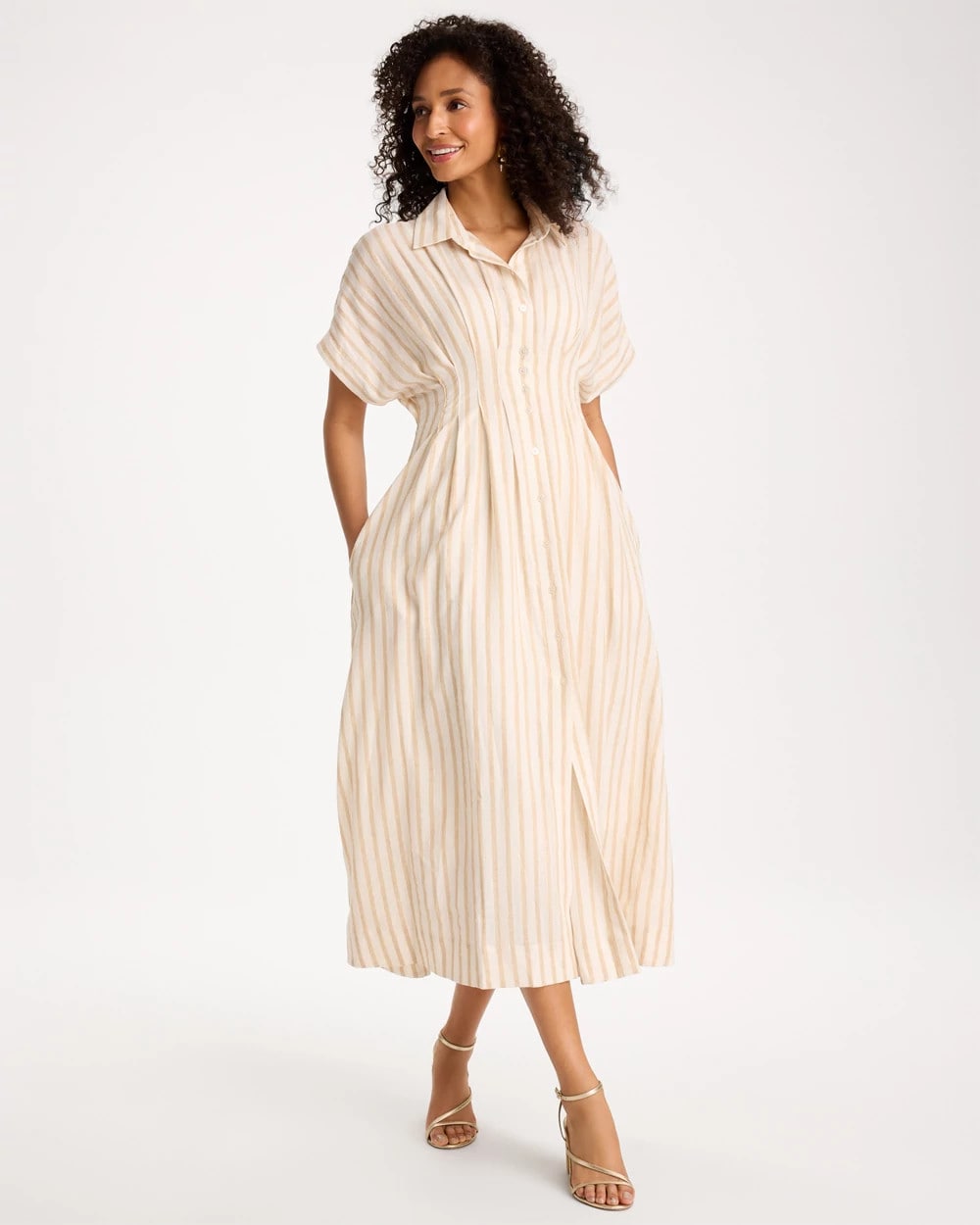 Chico's Popular - Linen-Blend Metallic Striped Dress Alabaster