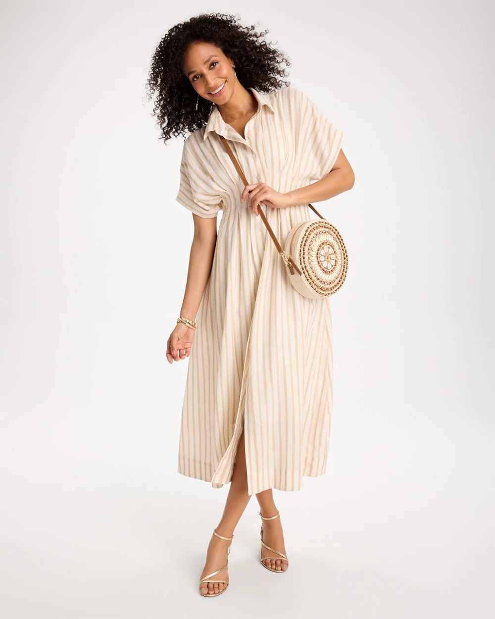 Chico's Popular - Linen-Blend Metallic Striped Dress Alabaster
