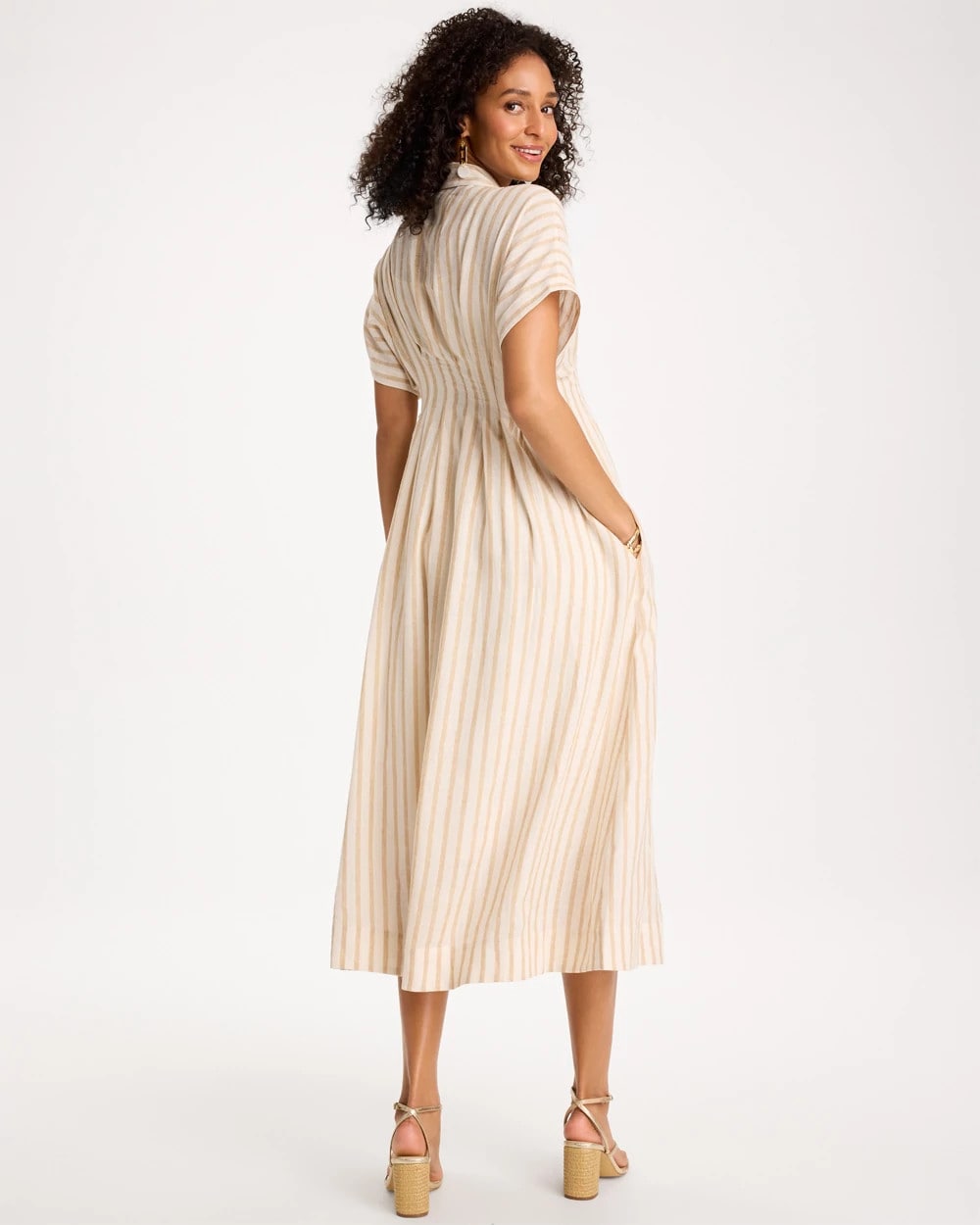 Chico's Popular - Linen-Blend Metallic Striped Dress Alabaster