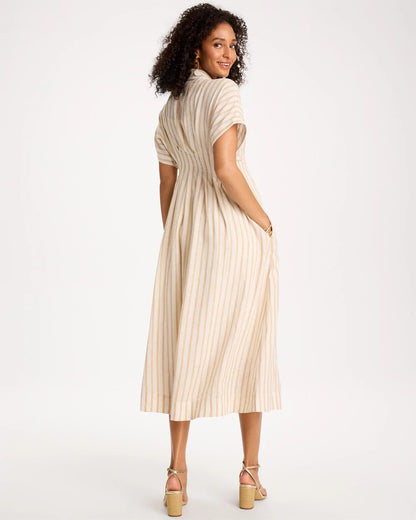 Chico's Popular - Linen-Blend Metallic Striped Dress Alabaster