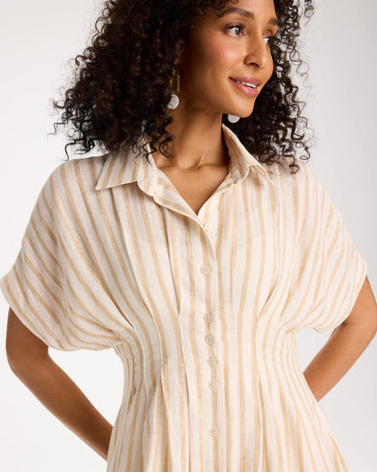 Chico's Popular - Linen-Blend Metallic Striped Dress Alabaster