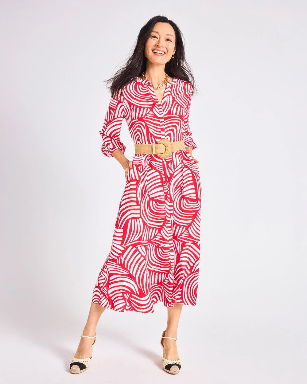 Chico's Great Value - Printed Midi Shirt Dress Cherry Lush
