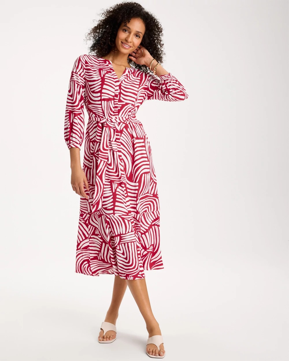 Chico's Great Value - Printed Midi Shirt Dress Cherry Lush