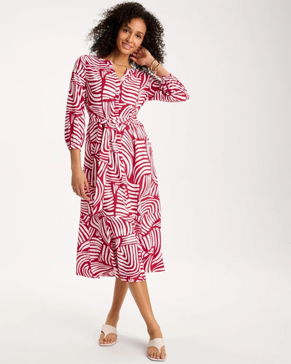 Chico's Great Value - Printed Midi Shirt Dress Cherry Lush